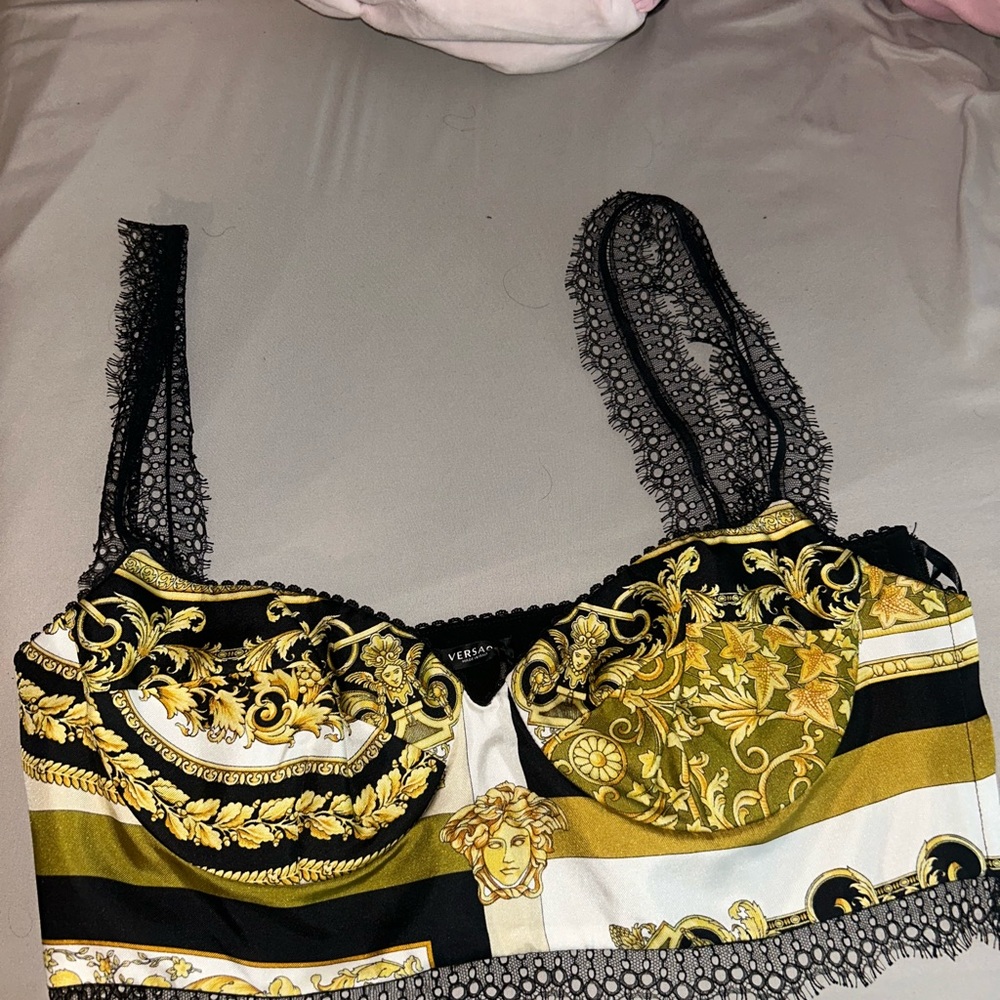 Versace Black and Gold Baroque Print bralette crop top